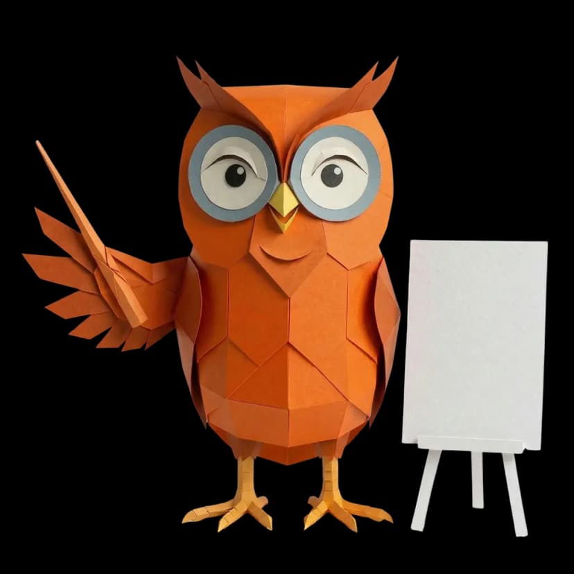 Mascotte van Oranje Uil met aanwijsstok
