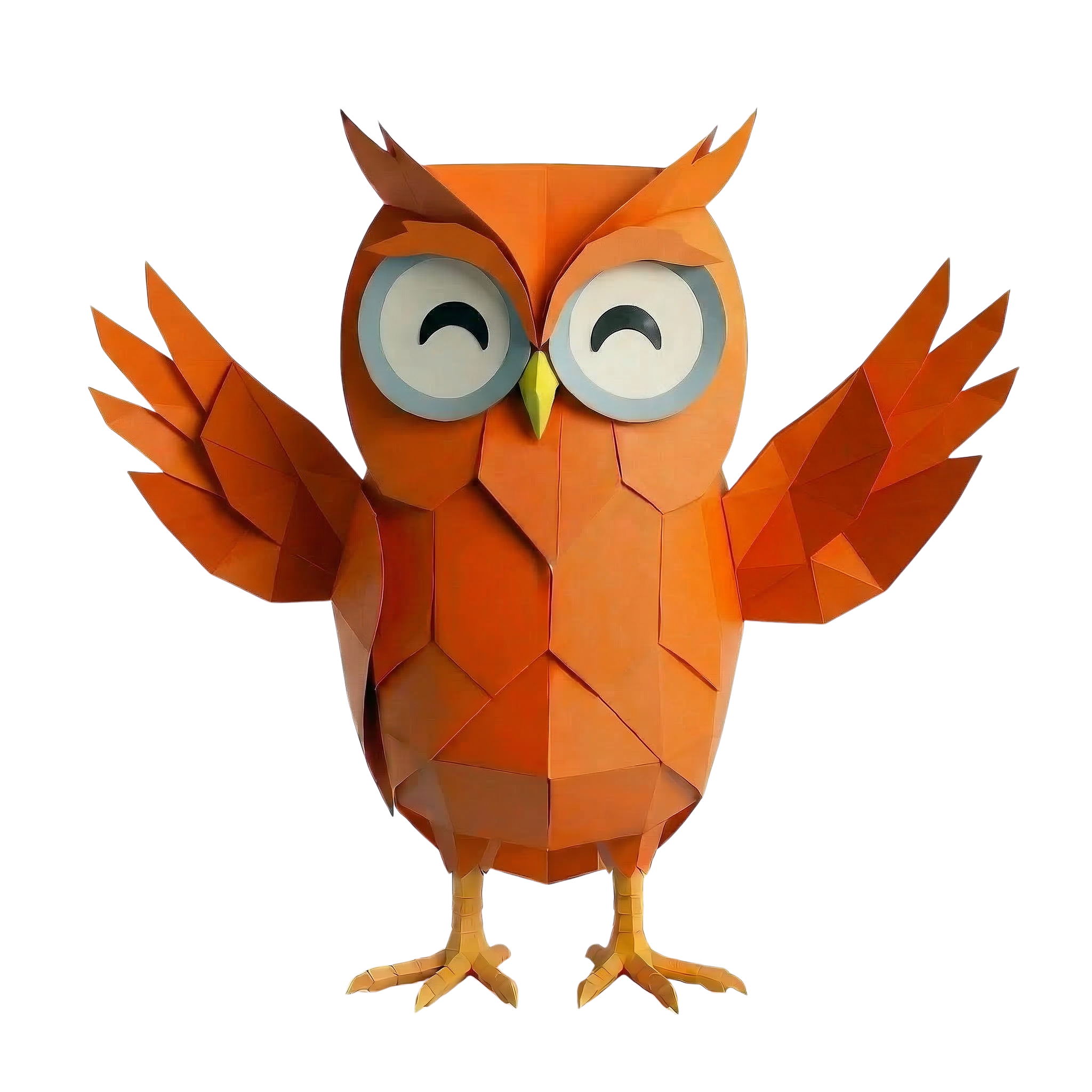 Oranje Uil mascotte zwaait hallo